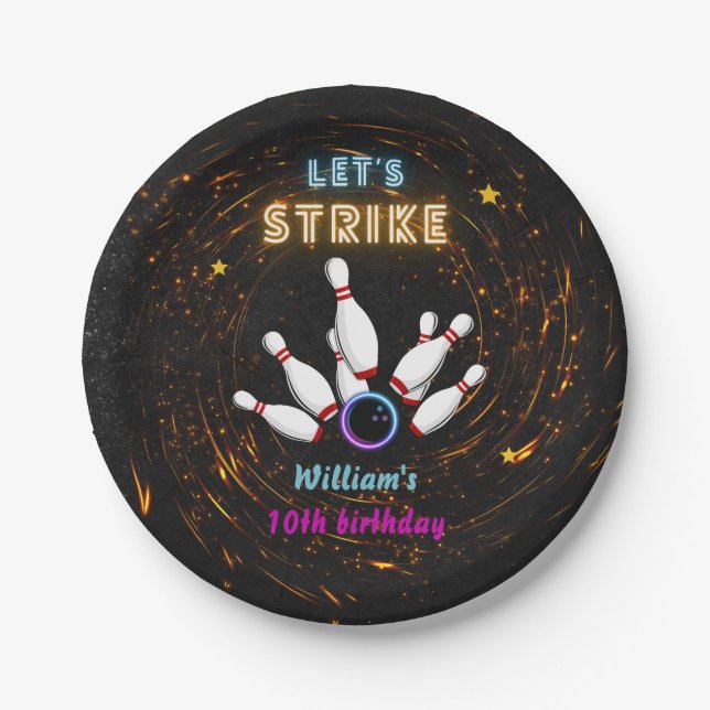 Assiettes En Carton Fun Strike cool sports bleu Bowling 10e anniversai (Devant)