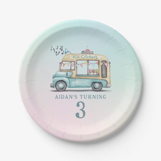 Assiettes En Carton Fun Summer Ice Cream Truck Birthday Party Plate (Devant)
