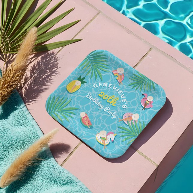 Assiettes En Carton Fun Tropical Summer Pool Flottes Anniversaire Fête (Fun Tropical Summer Pool Floats Birthday Party Paper Plates)