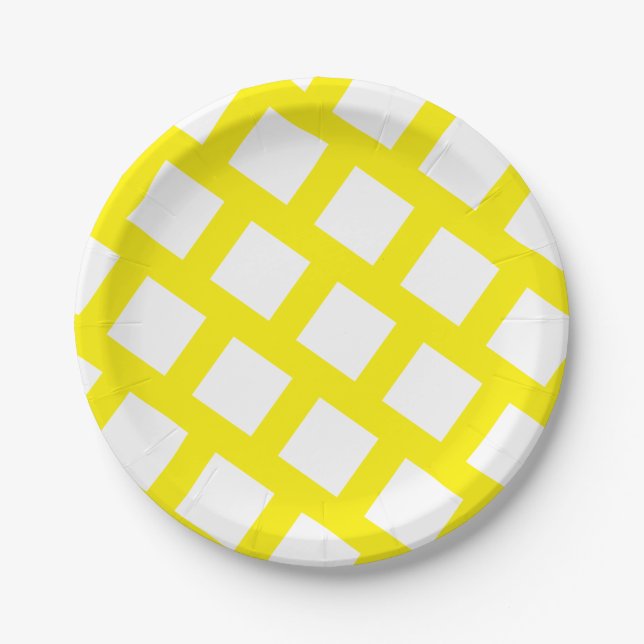 Assiettes En Carton Funky Bright Jaune et blanc Motif Rhombus (Devant)