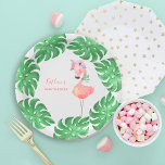 Assiettes En Carton Funky mignon baby shower flamingo rose<br><div class="desc">Cute plaque de papier de douche pour fille à fleurs pastel avec un drôle d'oiseau flamand rose avec un arrangement floral de bouquets de fleurs roses d'aquarelle et de grands feuilles de palmiers verts.</div>