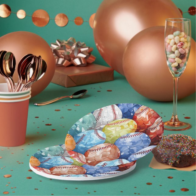 Assiettes En Carton Funky Multi Coloured Baseballs (Multi)