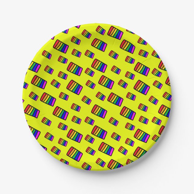 Assiettes En Carton Funky Neon Rainbow Block Motif (Devant)