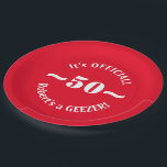 Assiettes En Carton Funny 50e anniversaire Jalon papier de fête<br><div class="desc">C'est OFFICIAL ! crie le design sur ces platines de papier de fête 50e anniversaire bleu ciel drôle ; l'honneur est un GEEZER ! Entrez son nom pour personnaliser. Geezerhood est toujours un moment d'excitation et de célébration où famille et amis se réunissent pour honorer... ou rasoir et taquiner... l'anniversaire....</div>