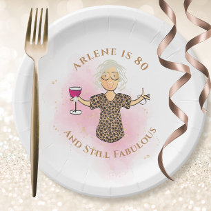 Assiettes En Carton Funny 80e anniversaire Gold Pink 80 et Fabulous