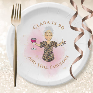 Assiettes En Carton Funny 90th Birthday Gold Pink 90 et Fabulous