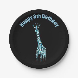 Assiettes En Carton Funny Animal sauvage bleu Giraffe Âge Anniversaire