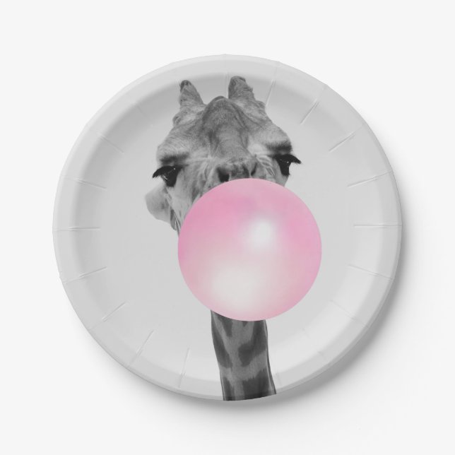 Assiettes En Carton Funny Black and White Giraffe avec Bubble Gum (Devant)
