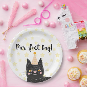 Assiettes En Carton Funny Chat noir Parfait Jour Anniversaire
