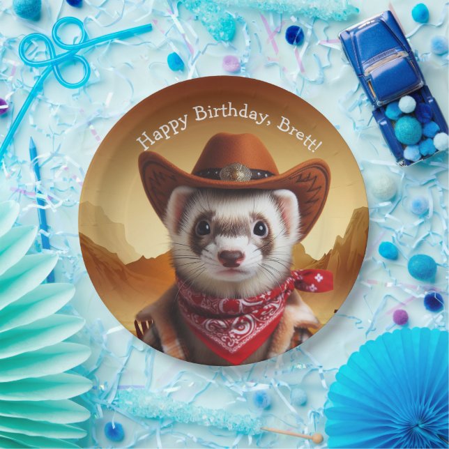 Assiettes En Carton Funny Cowboy Ferret Style Occidental Anniversaire (Fête)