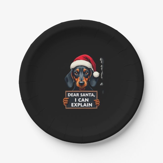 Assiettes En Carton Funny Dachshund Christmas Dear Santa I Can Explain (Devant)