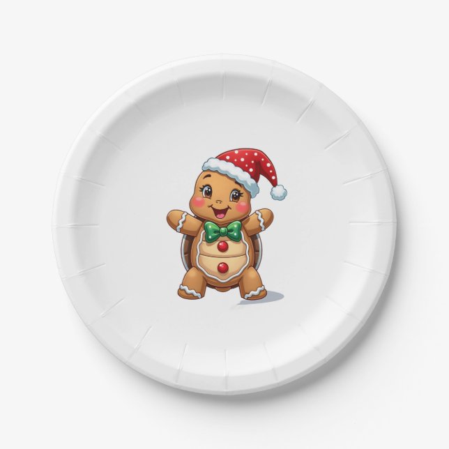 Assiettes En Carton Funny Gingerbread Man Turtle Christmas Womens Mens (Devant)