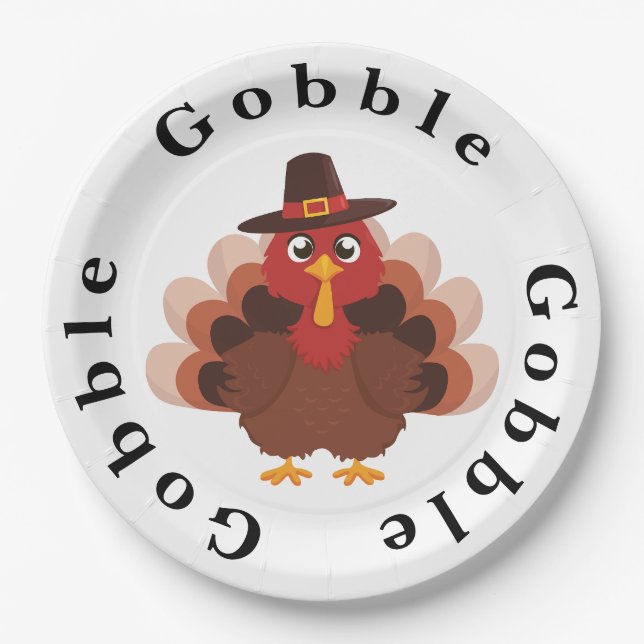 Assiettes En Carton Funny Gobble Thanksgiving Cute Minimalistic Turkey (Devant)
