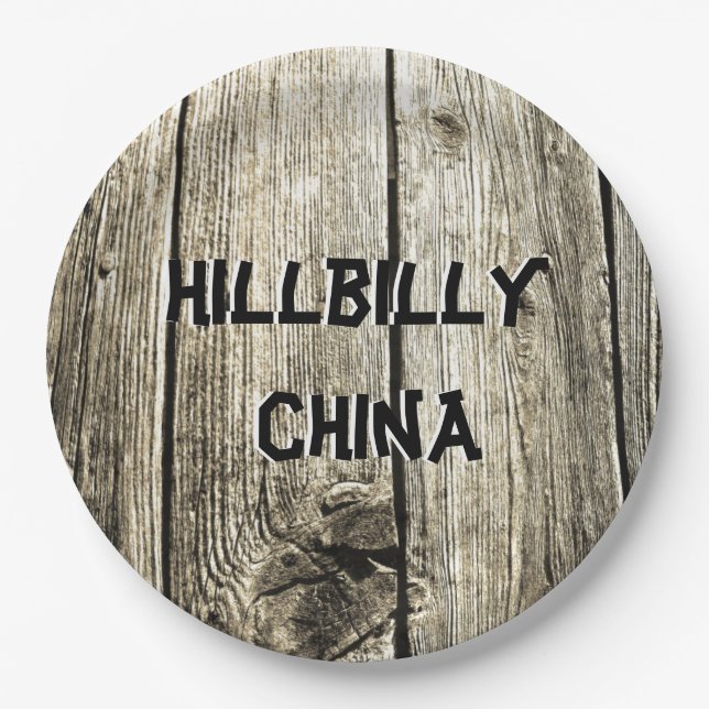 Assiettes En Carton Funny Hillbilly Chine Faux Knotty Pine clôture (Devant)