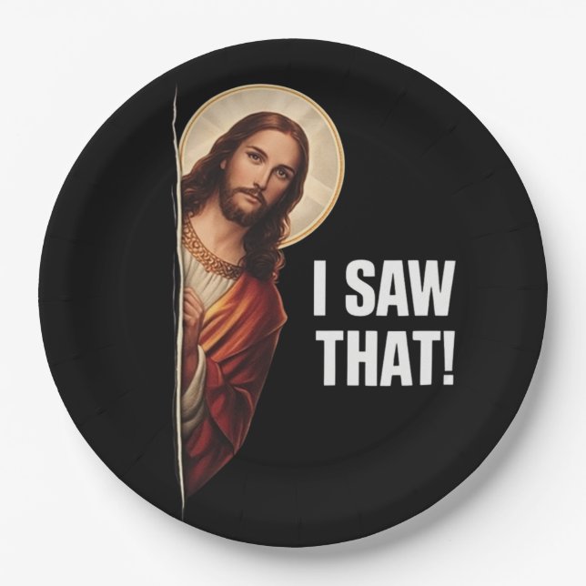 Assiettes En Carton Funny Jesus "I Saw That" Christian meme design (Devant)