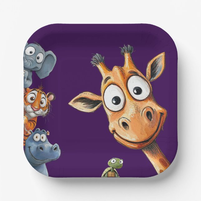 Assiettes En Carton Funny Jungle Critters Birthday Celebration Paper  (Recto)