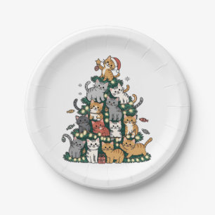 Assiettes En Carton Funny Kitten Christmas Tree Chat Animal de compagn