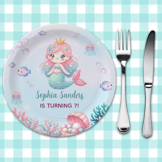 Assiettes En Carton Funny  Mermaid Birthday Girl (Créateur téléchargé)