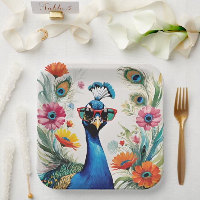 Assiettes En Carton Funny Peacock porter lunettes de soleil Floral (Mariage)