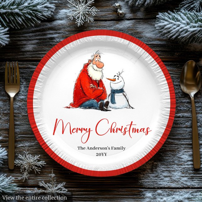 Assiettes En Carton Funny Quirky Watercolor Santa Christmas Plates (Funny Quirky Watercolor Santa Christmas Plates)
