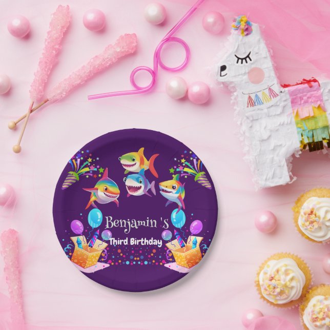 Assiettes En Carton Funny rainbow shark anniversaire ballon garçons de (Fête)