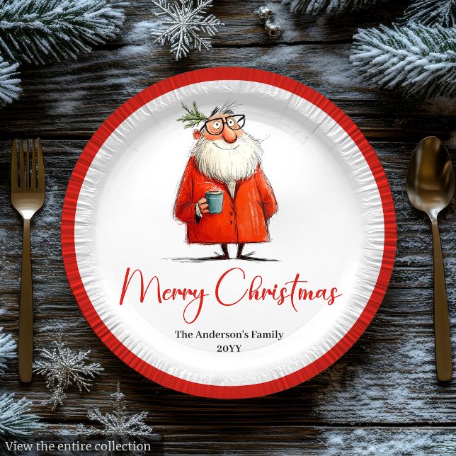 Assiettes En Carton Funny Santa Watercolor Holiday Paper Plates (Funny Santa Watercolor Holiday Paper Plates)