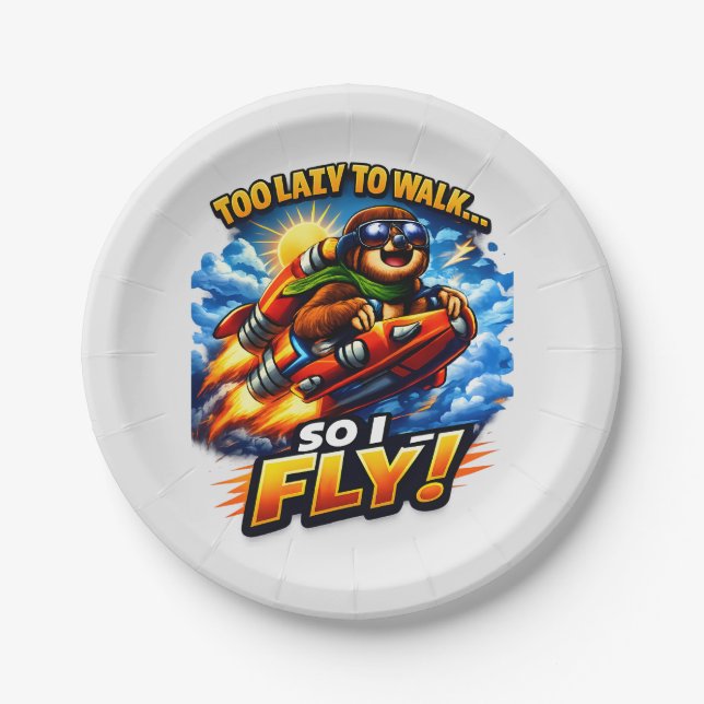 Assiettes En Carton Funny Sloth Rocket Meme, Too Lazy to Walk So I Fly (Devant)