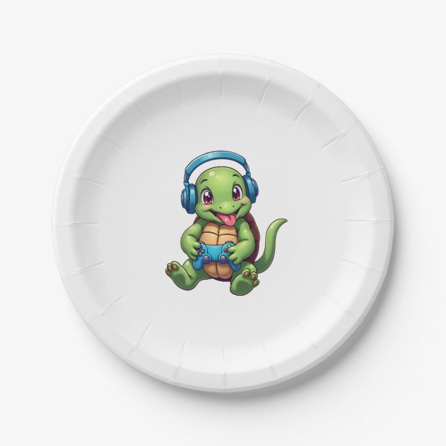 Assiettes En Carton Funny Turtle Gamer Gaming Turtles Video Game (1) (Devant)