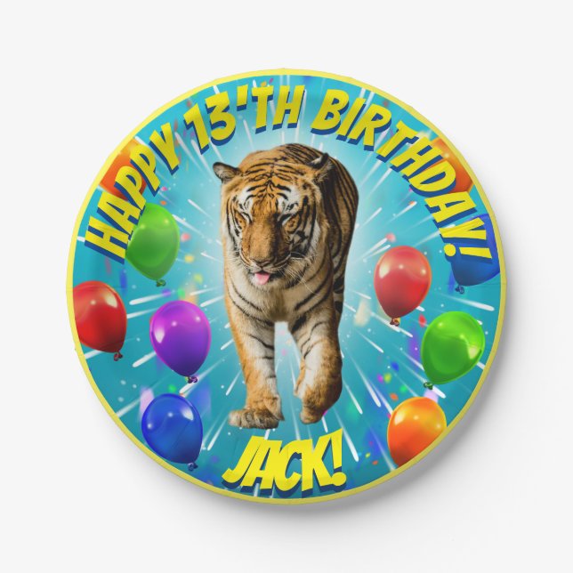 Assiettes En Carton Funy Tiger Balloon Anniversaire (Devant)