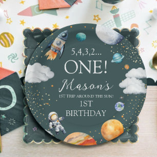 Assiettes En Carton Fusée de l'espace 1er anniversaire