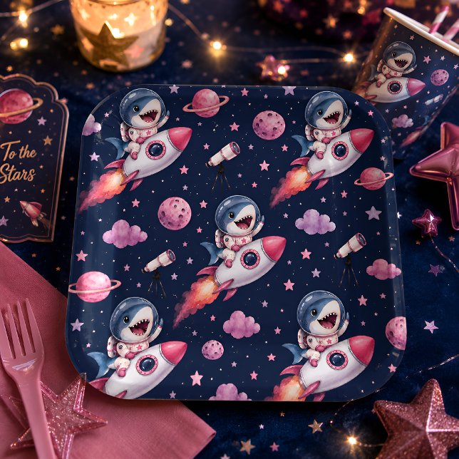 Assiettes En Carton Fusée Requin Espace Mignonne (Créateur téléchargé)