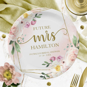 Assiettes En Carton Futur Mme Blush Floral Géométrique Baby Shower