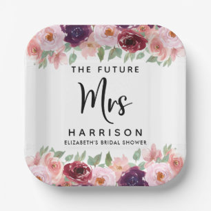 Assiettes En Carton Futur Mme Burgundy Fête des mariées florale