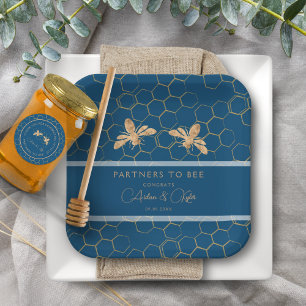 Assiettes En Carton Futurs mariés à la ruche Fête de mariage Indigo &