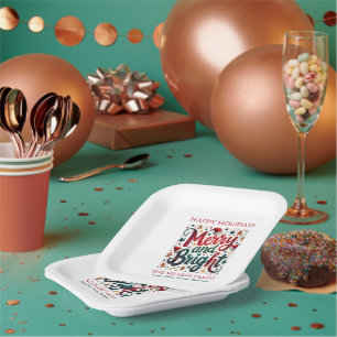 Assiettes En Carton Gai et Lumineux Typographie Rétro Colorée et Festi