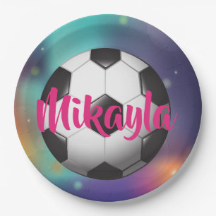 Assiettes En Carton Galaxie de football pour filles personnalisées Pl