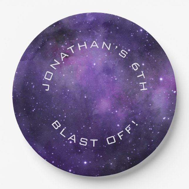 Assiettes En Carton Galaxy Birthday | Purple Space | Planetarium Party (Devant)