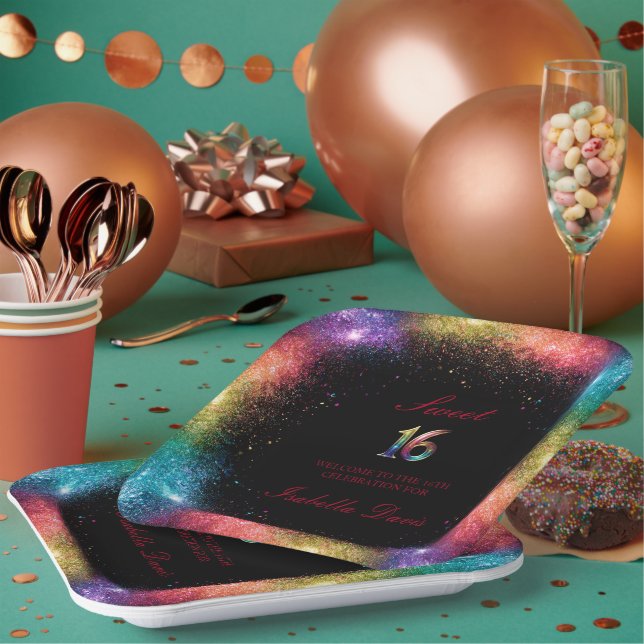 Assiettes En Carton Galaxy Glow Sweet 16 Plaque en papier (Multi)