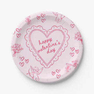 Assiettes En Carton Galentine’s Day Valentine Girly Pink
