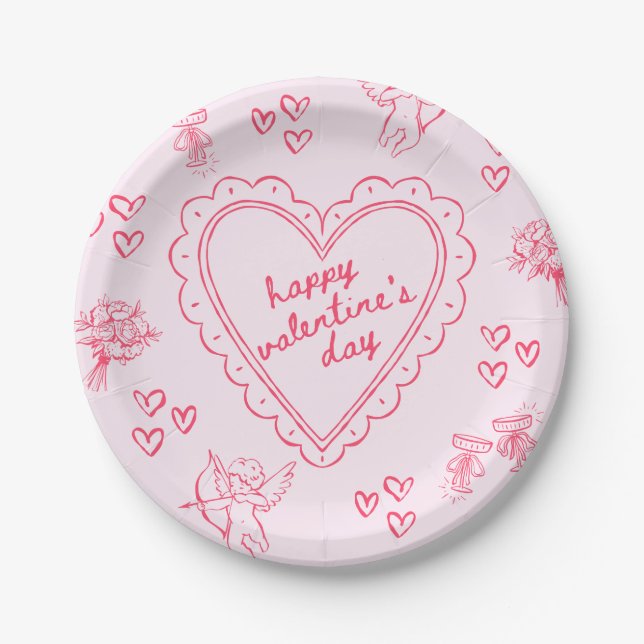 Assiettes En Carton Galentine’s Day Valentine Girly Pink (Devant)