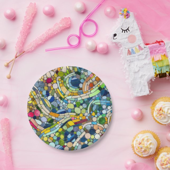 Assiettes En Carton Galets colorés Art Mosaïque (Fête)