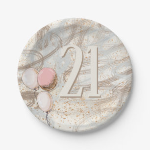 Assiettes En Carton Galets glamour Gold Confetti Nom 21e anniversaire