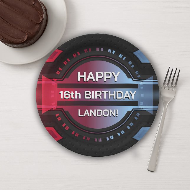 Assiettes En Carton Gamer 16ème Joyeux Plaque Papier Anniversaire (Gamer 16th Happy Birthday Paper Plate)