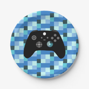 Assiettes En Carton Gamer Boy Blue Pixels Anniversaire