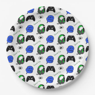 Assiettes En Carton Gamer Boy Blue Pixels Anniversaire