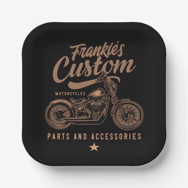 Assiettes En Carton Garage de motocyclette Bobber personnalisé (Recto)