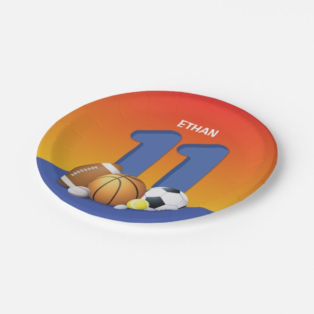 Assiettes En Carton Garçon 11e anniversaire Sports Balls (Angle)