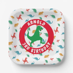 Assiettes En Carton Garçon 3e anniversaire Dinosaur Motif T-Rex