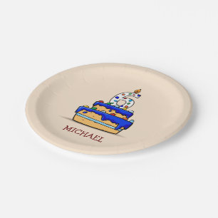 Assiettes En Carton Garçon 6e anniversaire, 6 sur le gâteau bleu sucré