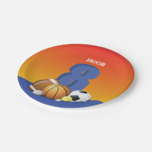 Assiettes En Carton Garçon 8 Anniversaire Sports Balls